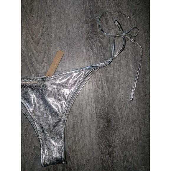 NWT SKIMS Metallic Swim Skimpy Triangle Bottom Side Tie Swimwear Nickle Size 4X - Picture 10 of 12